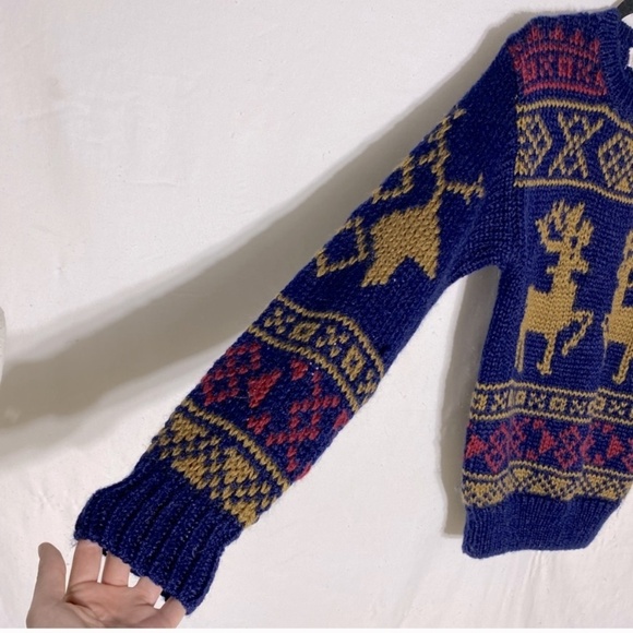 Vintage Northern Spirit Hand Knit Jacquard Deer Print Crew Neck Sweater S - Picture 12 of 15
